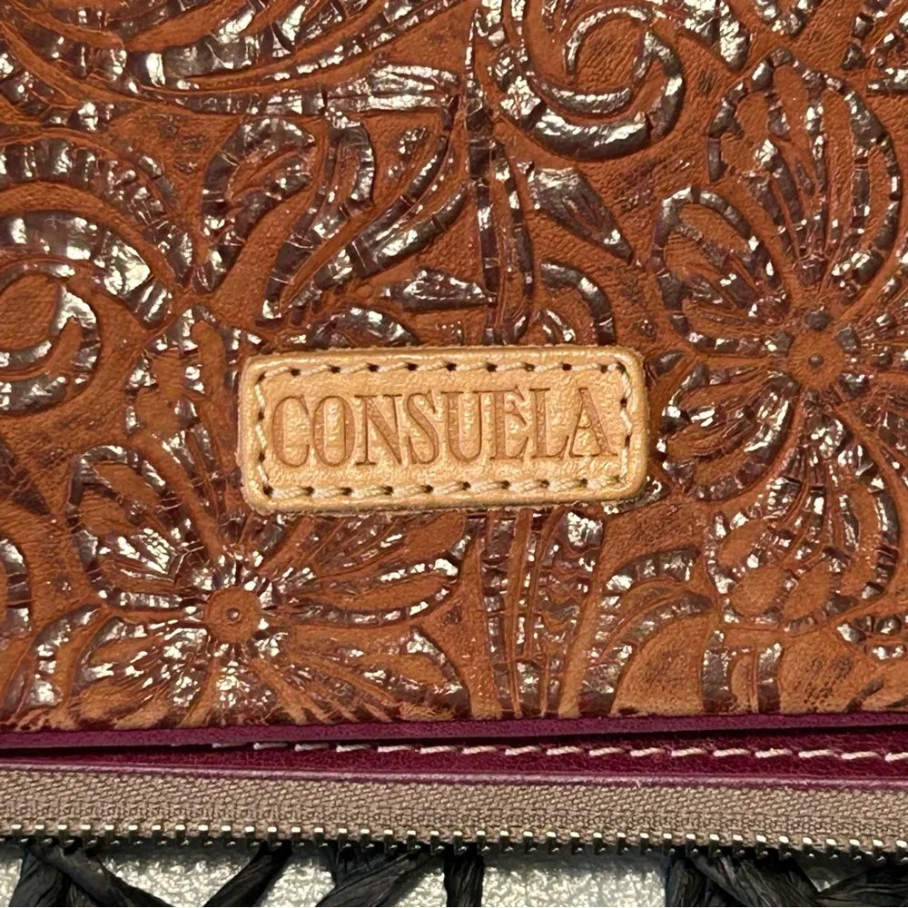 Consuela Sally Fold Over Leather Tooled Clutch